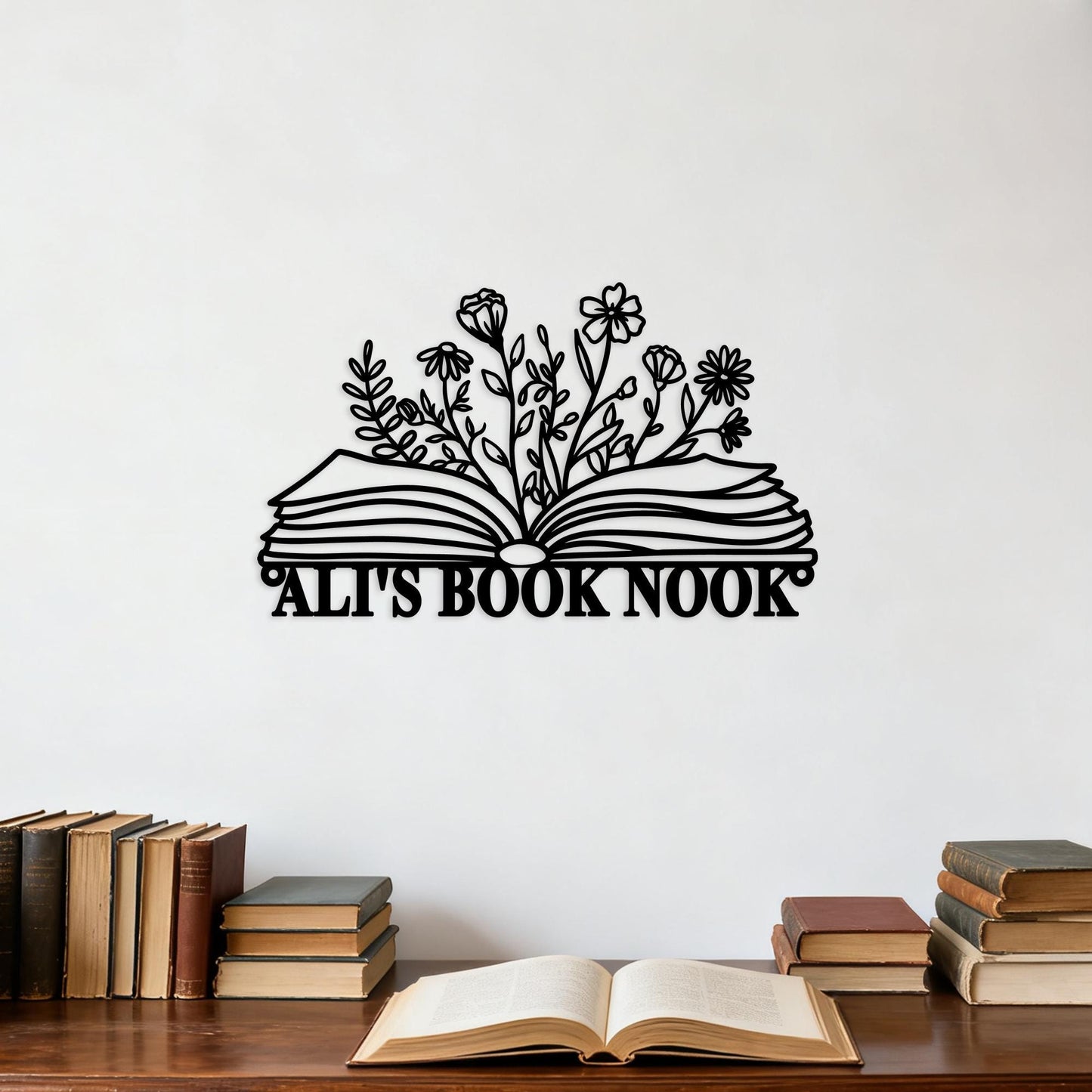 Custom Library Metal Sign,Floral Bookshop Sign,Personalized Book Sign,Bookworm Sign,Book Club Wall Decor,Bookshelf Sign,Reading Room Gift