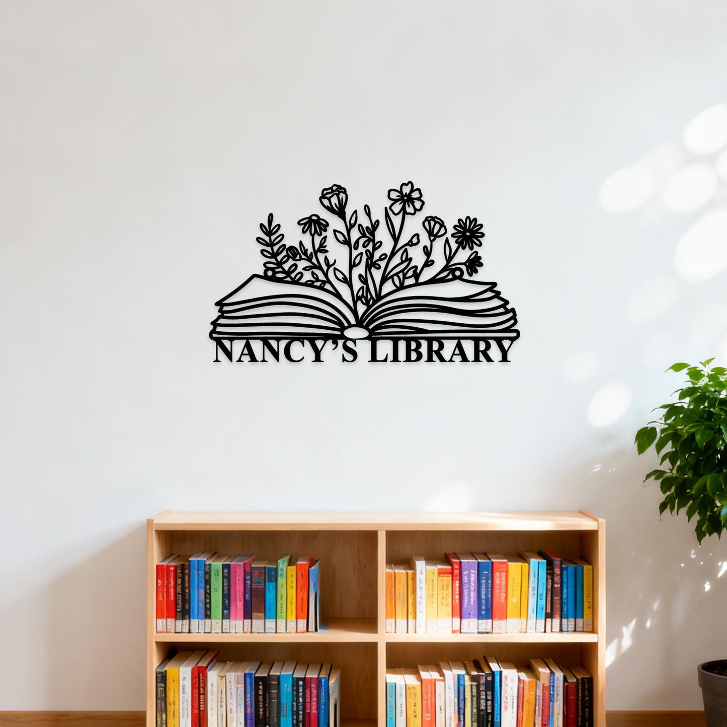 Custom Library Metal Sign,Floral Bookshop Sign,Personalized Book Sign,Bookworm Sign,Book Club Wall Decor,Bookshelf Sign,Reading Room Gift