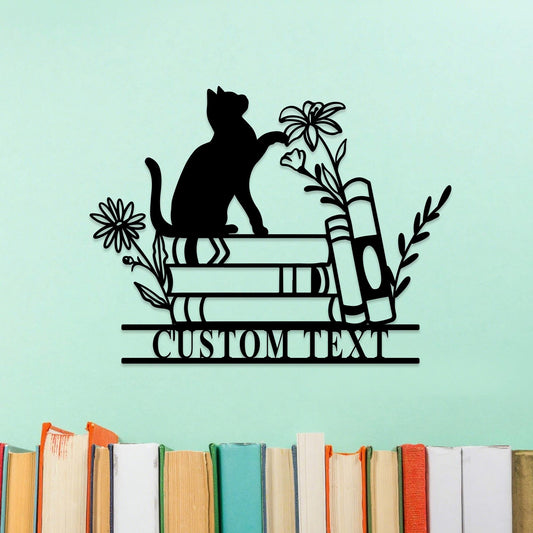 Custom Library Sign, Personalized Reading Nook Metal Sign, Reading Room Sign, Book Nook Decor, Cat Wall Art, Bookshelf Sign, Book Worm Sign