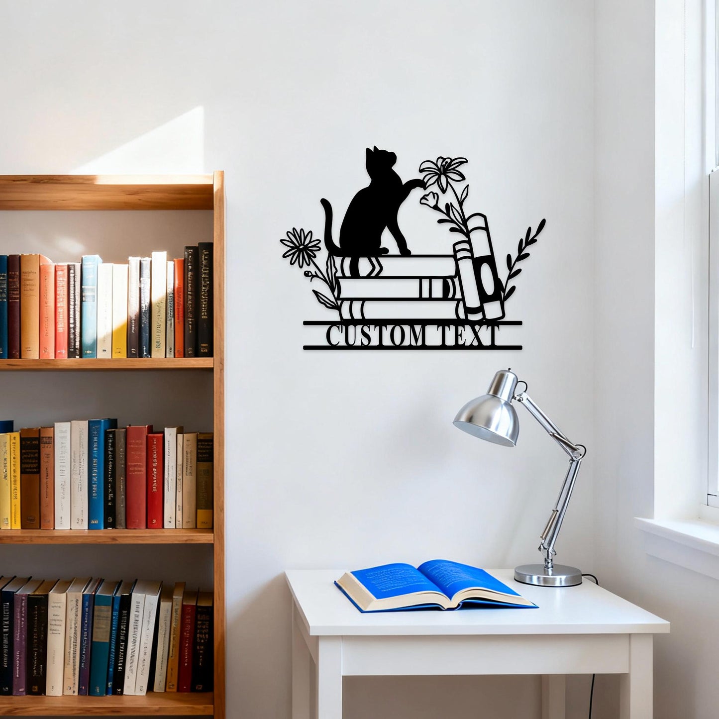 Custom Library Sign, Personalized Reading Nook Metal Sign, Reading Room Sign, Book Nook Decor, Cat Wall Art, Bookshelf Sign, Book Worm Sign