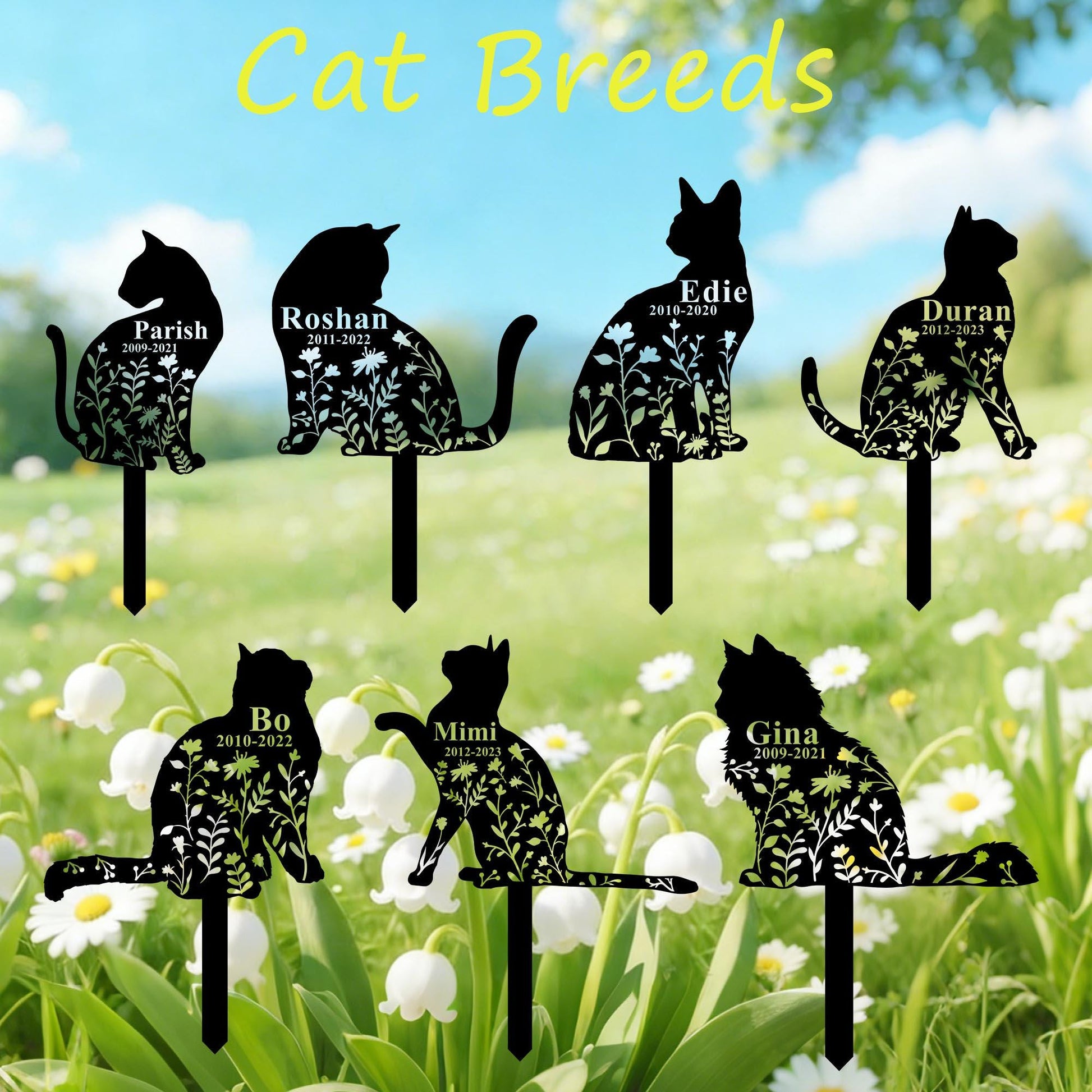 Custom Cat Memorial Garden Stake, Cat Grave Marker, Cat Memorial Plaque, Pet Cat Yard Art, Cat Breed Sign, Cat Remembrance, Cat Loss Gift